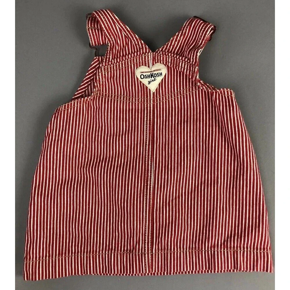 OshKosh Vestbak Dress BiBs Girl 6 Month Overall Red Pinstripe Railroad Conductor